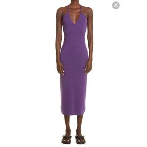 NWT Khaite Georgia Stripe Cross Back Cashmere Sweater Dress in Grape